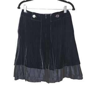 Parameter Skirt Womens 0 Black Silk Velvet Pleated Hem A Line Knee Length Party
